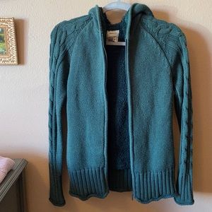 Roots blue zip knit sweater fuzzy soft warm xs turquoise